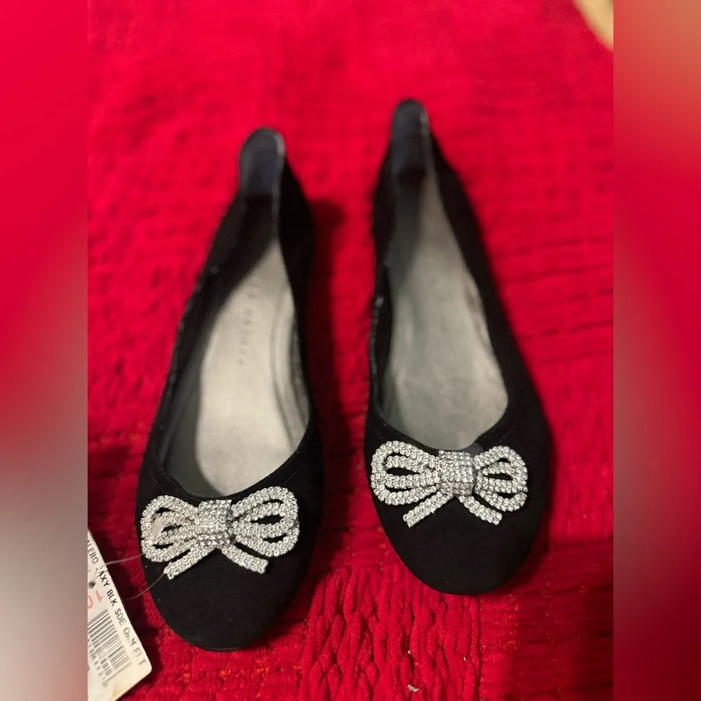 NWT Martinez Valero Black Suede Rhinestone Bow Gorgeous Ballet Flats 6.5 - Picture 8 of 11